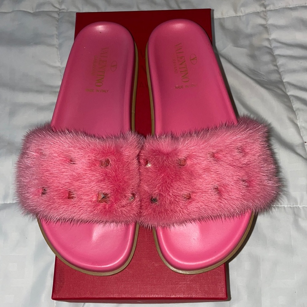Valentino mink slides